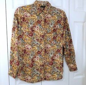 Liz Wear Top Long-Sleeve Button Down Floral One Pocket Oversized Shirt Size M